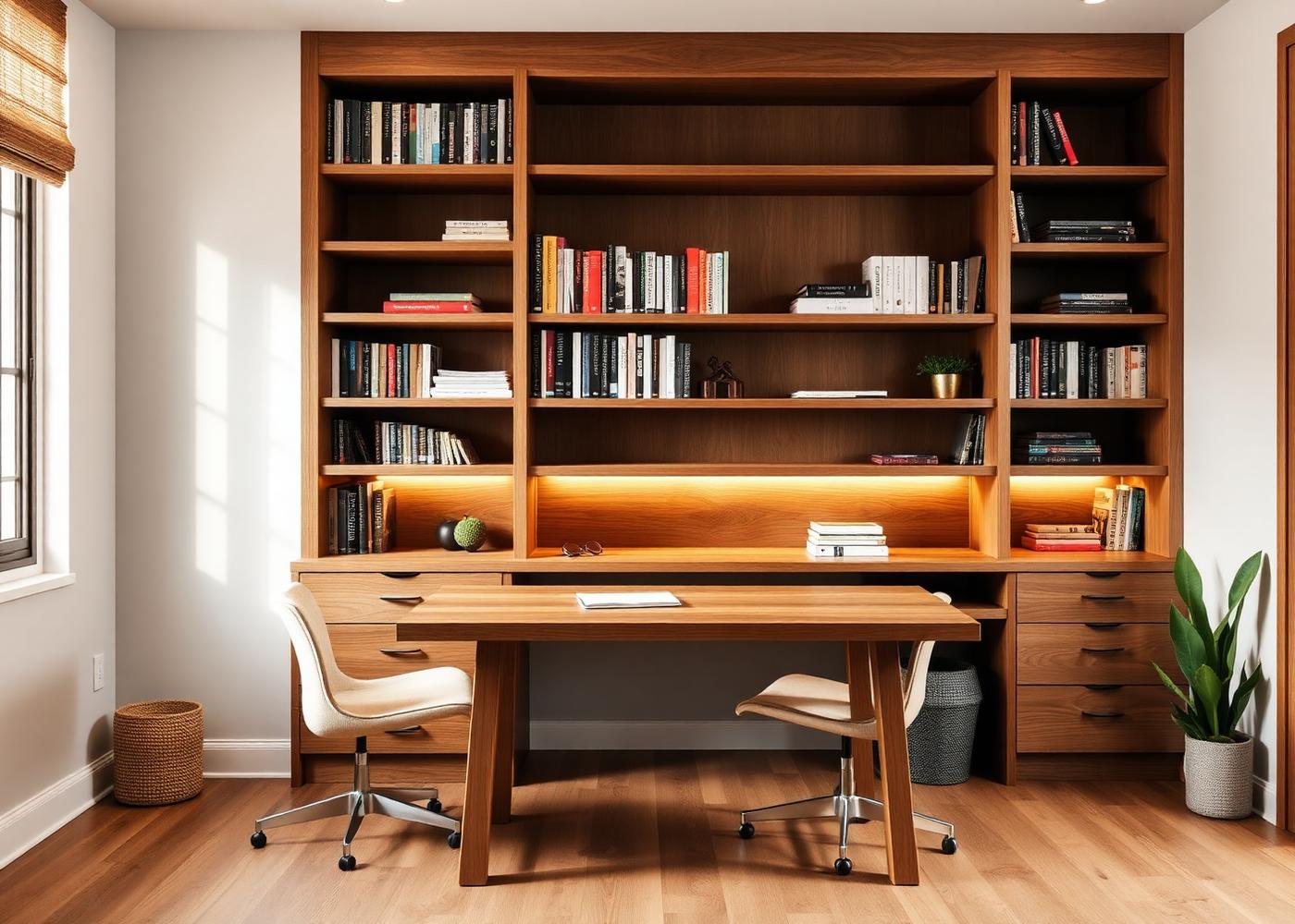 Escritorio con biblioteca a medida